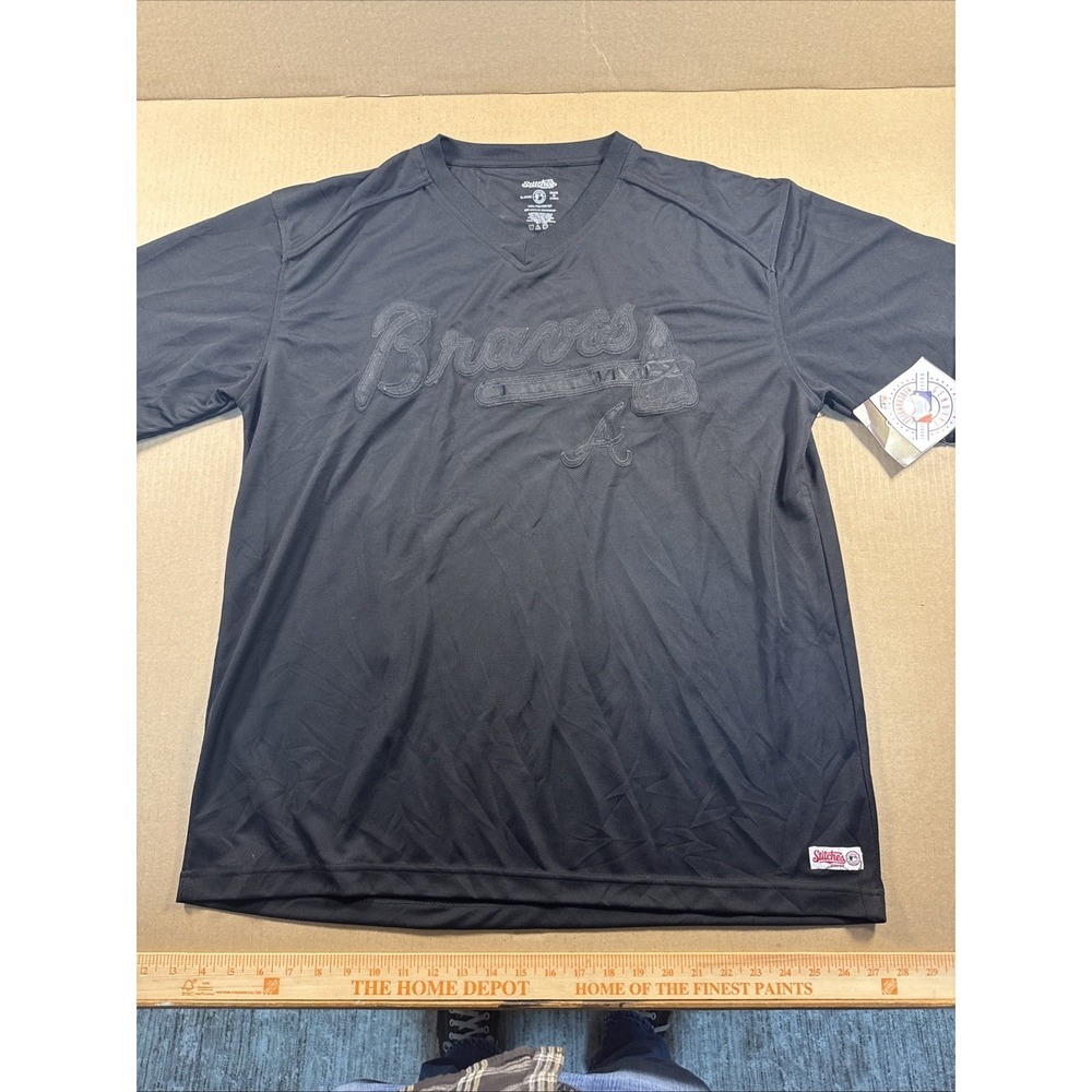 Atlanta Braves Stitches MLB Jersey XL Black Logo Embroidered Baseball Shirt, NWT